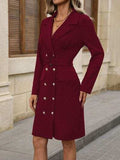 Double-Breasted Lapel Collar Long Sleeve Dress - Trendsi - Flyclothing LLC