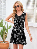 Tied Polka Dot V-Neck Dress - Trendsi - Flyclothing LLC