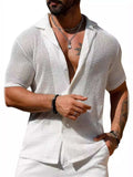 Men's Full Size Openwork Button Down Short Sleeve Shirt Plus Size - Trendsi - Flyclothing LLC