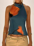 Backless Printed Halter Neck Tank - Trendsi - Flyclothing LLC
