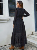 Embroidered V-Neck Long Sleeve Dress - Trendsi - Flyclothing LLC