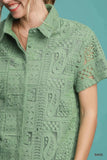 Umgee Patch Lace Short Sleeve Button Down Shirt - Trendsi - Flyclothing LLC