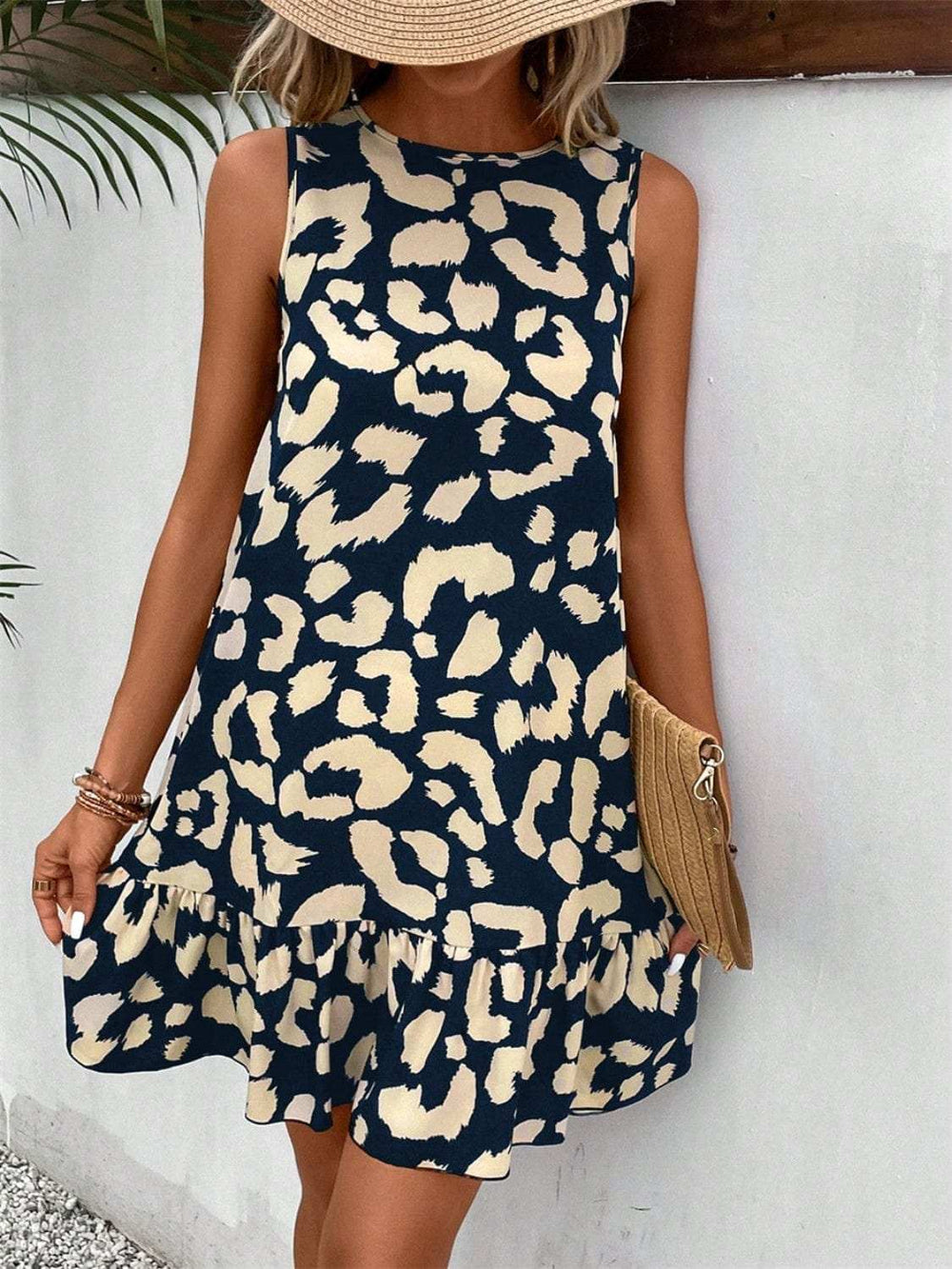 Tied Leopard Round Neck Tank Dress - Trendsi - Flyclothing LLC