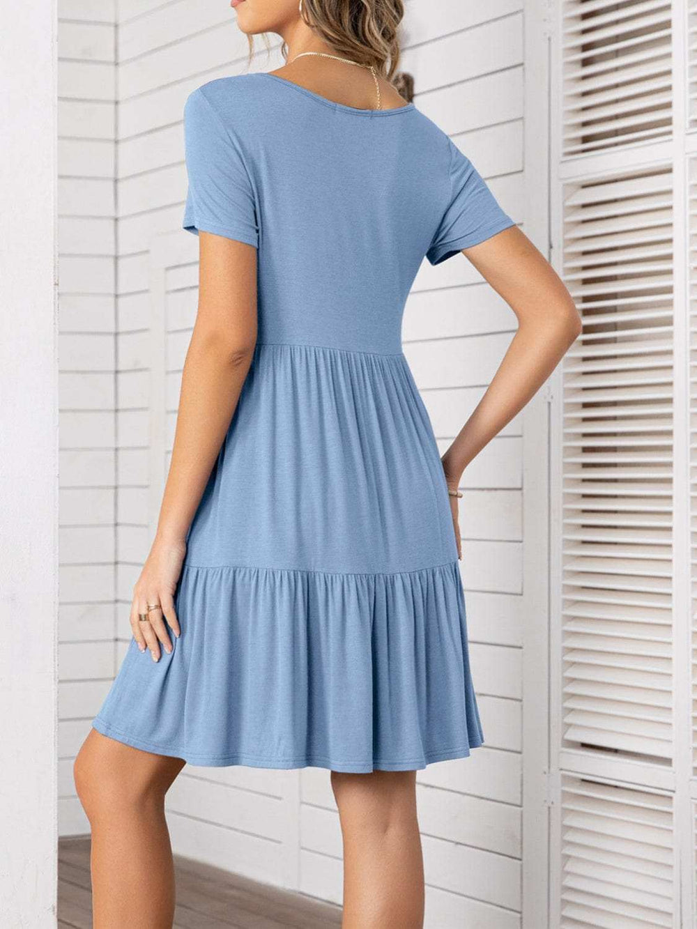 Round Neck Short Sleeve Mini Tee Dress - Trendsi - Flyclothing LLC