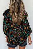 Abstract Print 3/4 Sleeve Ruffle Blouse - Trendsi - Flyclothing LLC