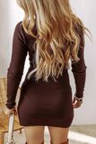 Slit Mock Neck Long Sleeve Wrap Sweater Dress - Trendsi - Flyclothing LLC