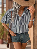 Striped Collared Neck Half Sleeve Shirt - Trendsi - Flyclothing LLC
