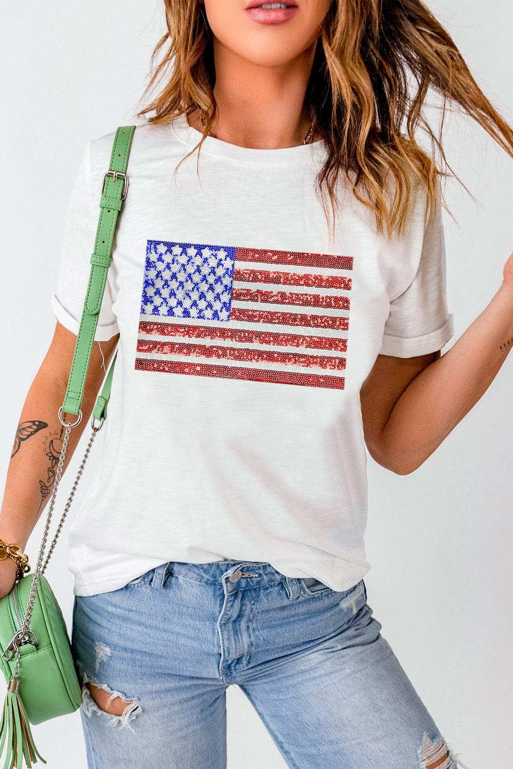 US Flag Round Neck Short Sleeve T-Shirt - Trendsi - Flyclothing LLC