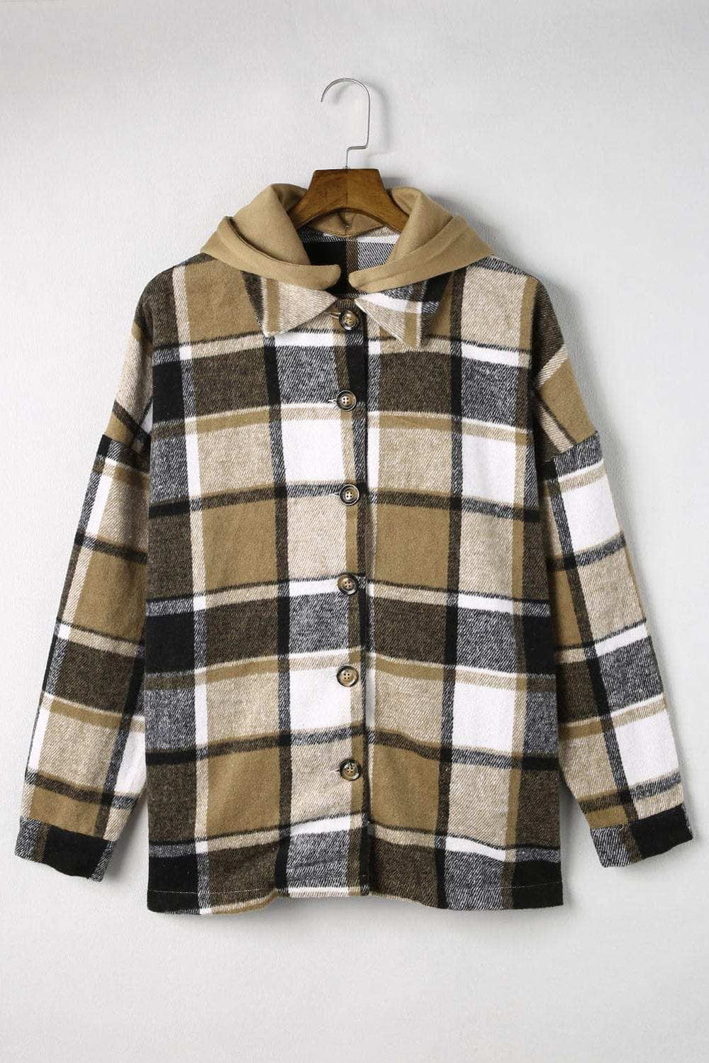 Plaid Button Up Hooded Shacket - Trendsi - Flyclothing LLC