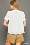 Umgee Peter Pan Collared Button Down Textured Shirt with Ruffled Detail - Trendsi - Flyclothing LLC