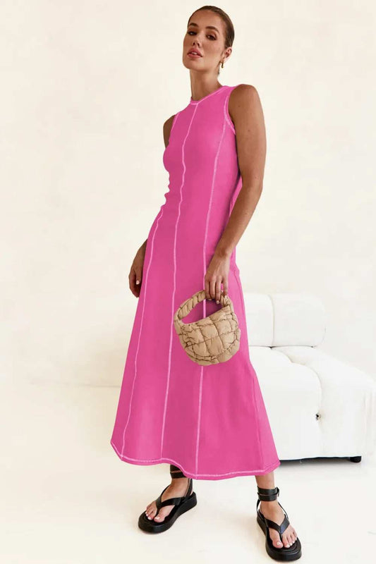 Contrast Stitching Maxi Tank Dress - Trendsi - Flyclothing LLC
