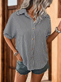 Striped Collared Neck Half Sleeve Shirt - Trendsi - Flyclothing LLC
