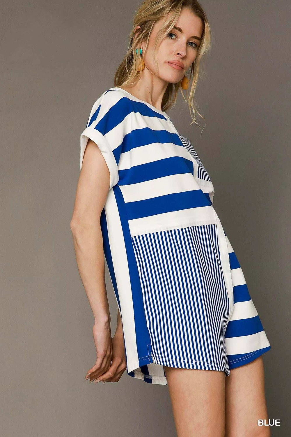 Umgee Mixed Striped Short Sleeve Romper - Trendsi - Flyclothing LLC