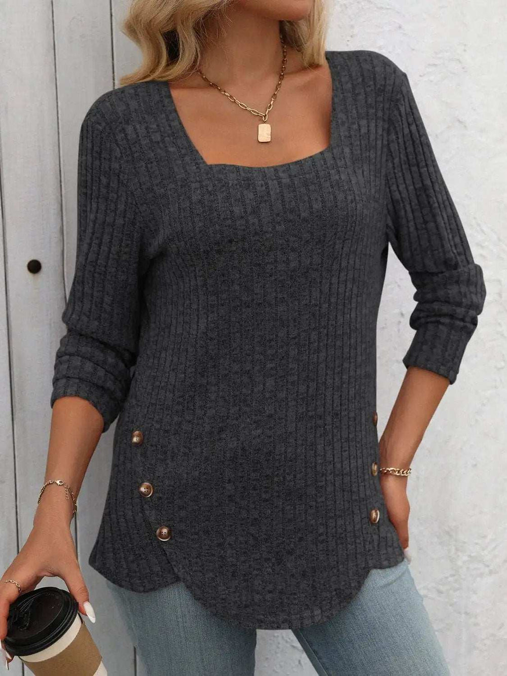 Square Neck Long Sleeve T-Shirt - Trendsi - Flyclothing LLC