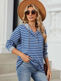 Drawstring Striped Long Sleeve Hoodie - Trendsi - Flyclothing LLC