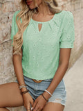 Eyelet Round Neck Short Sleeve Top - Trendsi - Flyclothing LLC