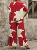 Printed V-Neck Top and Wide Leg Pants Set - Trendsi - Flyclothing LLC