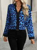 Leopard Notched Long Sleeve Blouse - Trendsi - Flyclothing LLC