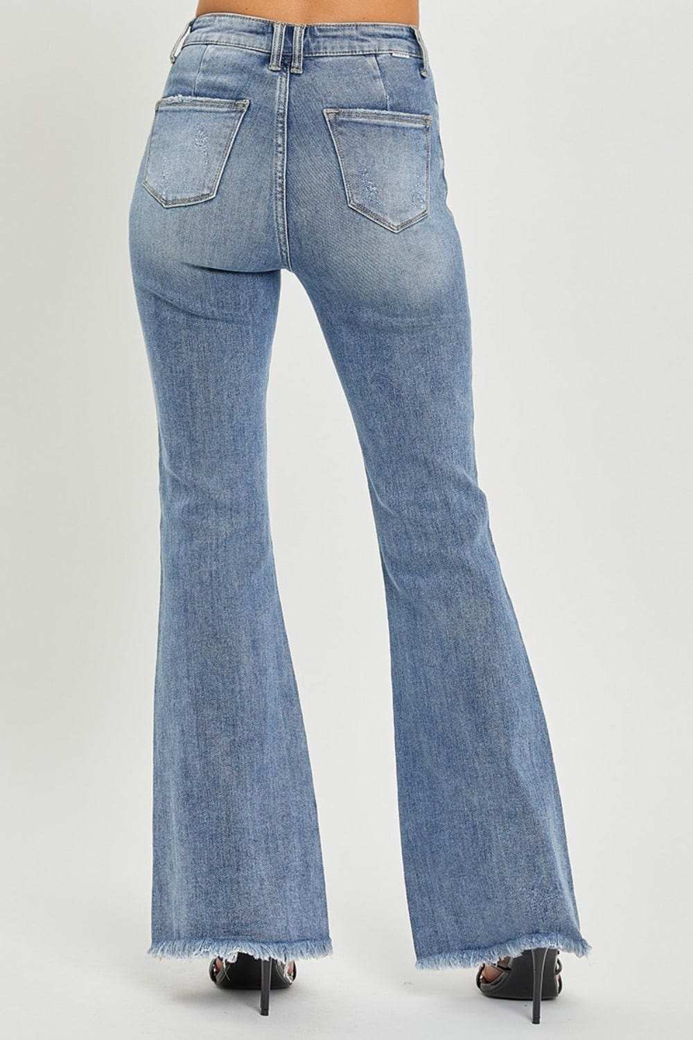 RISEN Full Size High Waist Raw Hem Flare Jeans - Trendsi - Flyclothing LLC