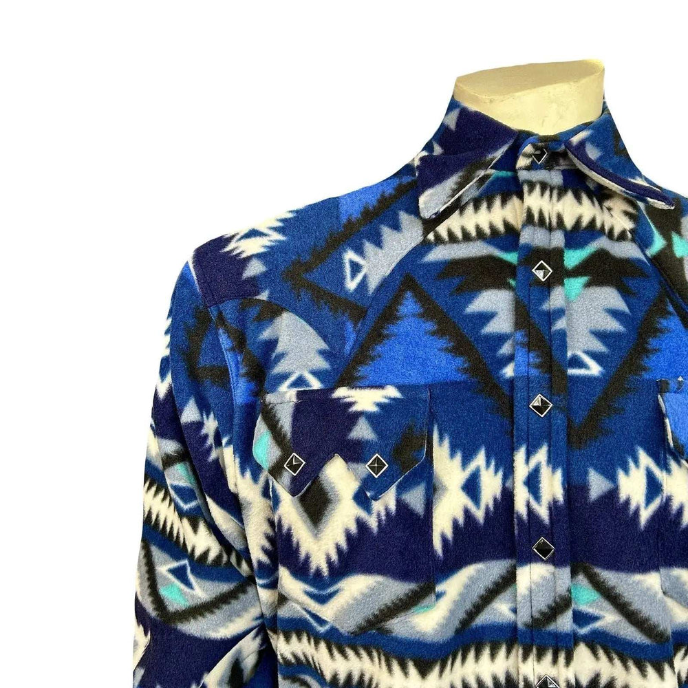 Rockmont Clothing Men's Native Pattern Fleece Western Shirt in Blue & Black - Rockmount Clothing - Flyclothing LLC