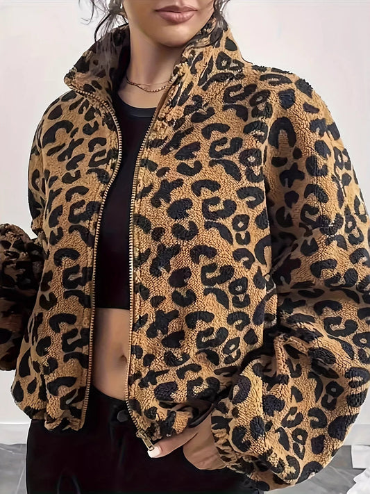 Leopard Fleece Zip-Up Jacket - Trendsi - Flyclothing LLC
