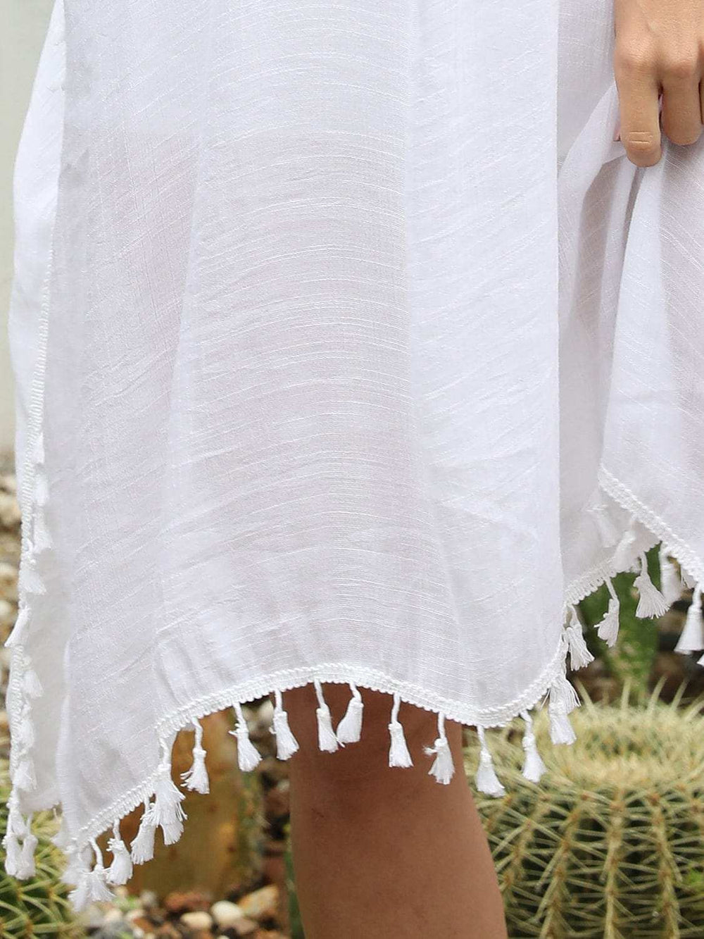 Tassel Cutout Half Sleeve Cover-Up - Trendsi - Flyclothing LLC