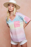 BiBi Rainbow Stripe Printed Triblend Knit Top - Trendsi - Flyclothing LLC