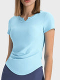 Notched Short Sleeve Active T-Shirt - Trendsi - Flyclothing LLC