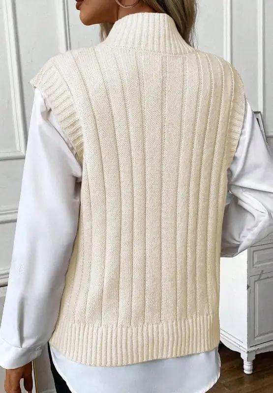 Cable Knit Turtleneck Sweater Vest - Trendsi - Flyclothing LLC