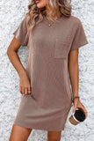 Ribbed Striped Short Sleeve Mini Tee Dress - Trendsi - Flyclothing LLC