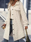 Fuzzy Button Up Long Sleeve Longline Coat - Trendsi - Flyclothing LLC
