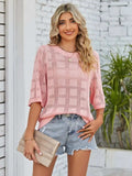 Openwork Round Neck Knit Top - Trendsi - Flyclothing LLC