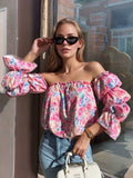 Printed Off-Shoulder Flounce Sleeve Blouse - Trendsi - Flyclothing LLC