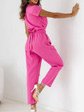 Surplice Cap Sleeve Tie Waist Jumpsuit - Trendsi - Flyclothing LLC