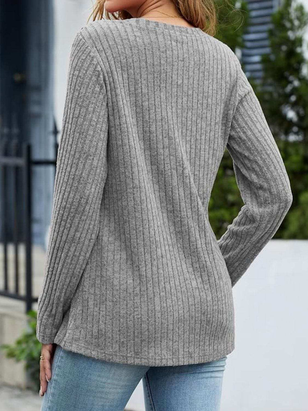 V-Neck Long Sleeve T-Shirt - Trendsi - Flyclothing LLC