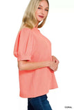 Zenana Raised Rib Puff Sleeve Top - Trendsi - Flyclothing LLC