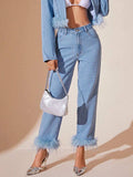 Plush Hem High Rise Straight Jeans - Trendsi - Flyclothing LLC