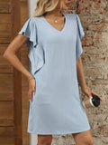 Ruffled V-Neck Cap Sleeve Mini Dress - Trendsi - Flyclothing LLC