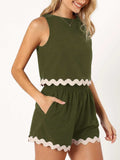 Contrast Trim Round Neck Top and Shorts Set - Trendsi - Flyclothing LLC