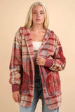 VERY J Fuzzy Plaid Long Sleeve Hooded Jacket - Trendsi - Flyclothing LLC