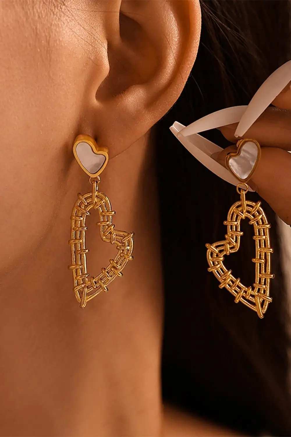 Stainless Steel Heart Earrings and Necklace Set - Trendsi - Flyclothing LLC