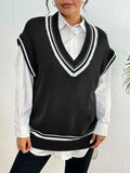 Contrast Trim V-Neck Sweater Vest - Trendsi - Flyclothing LLC