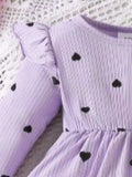 Children's Heart Print Ruffle Trim Bodysuit Dress with Headband - Trendsi - Flyclothing LLC