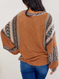 Leopard Round Neck Long Sleeve Sweatshirt - Trendsi - Flyclothing LLC