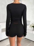 Scoop Neck Long Sleeve Top and Shorts Set - Trendsi - Flyclothing LLC