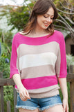 Color Block Boat Neck Half Sleeve Knit Top - Trendsi - Flyclothing LLC