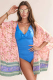 Davi & Dani Floral Printed Short Sleeve Loose Fit Kimono Cover Up - Trendsi - Flyclothing LLC
