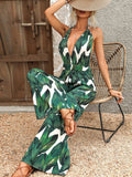 Printed Halter Neck Wide Leg Jumpsuit - Trendsi - Flyclothing LLC