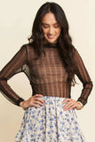 Davi & Dani Turtle Neck Lace Dotted Stretch Mesh Sheer Top - Trendsi - Flyclothing LLC