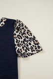 Ribbed Contrast Leopard Patchwork Short Sleeve Top - Trendsi - Flyclothing LLC